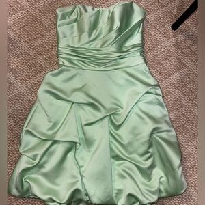 David's Bridal Spring Green Bubble Hem Strapless Satin Dress